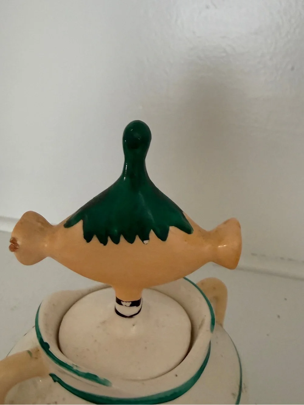 Vintage Ketchup Ceramic Cruet with Figurine Top - Cream, Green, Red - Picture 5 of 5